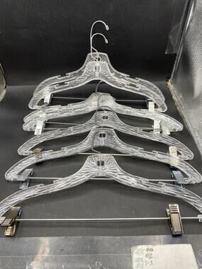 7 Vintage Crystal Burst Clear Plastic Pants/Skirt Hangers w/ Adj. Metal Clips